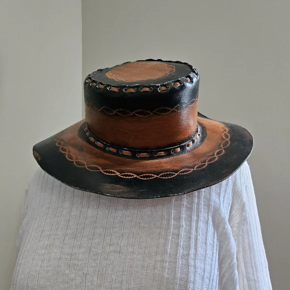 Vintage Accessories Vintage Hand Tooled Leather Cowboy Hat